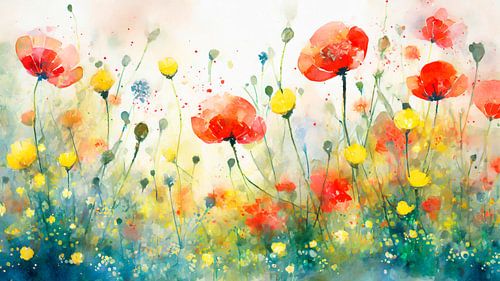 Zomer! Dromerige Klaprozen en boterbloemen in het gras