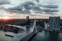 Goodmorning Rotterdam - Sunrise cityscape photo print -Erasmus bridge & de Rotterdam The Netherl
