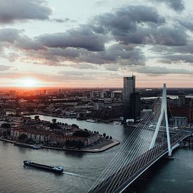 Goodmorning Rotterdam - Sunrise cityscape photo print -Erasmus bridge & de Rotterdam The Netherl by Elise van Gils