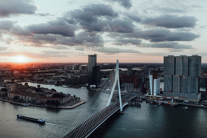 Goodmorning Rotterdam - Sunrise cityscape photo print -Erasmus bridge & de Rotterdam The Netherl by Elise van Gils