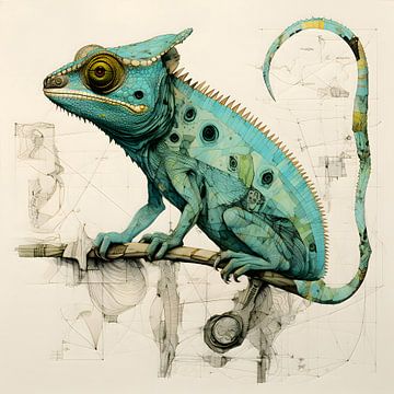 Kameleon & Blauwdruk - Een artistieke kruising van natuur en mechanica van Murti Jung