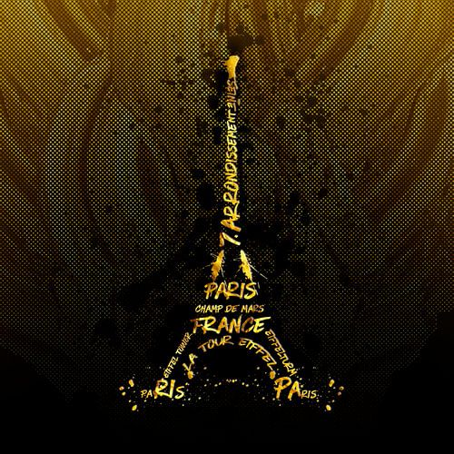 Digital-Art Eiffelturm | Goldene Flammen  von Melanie Viola