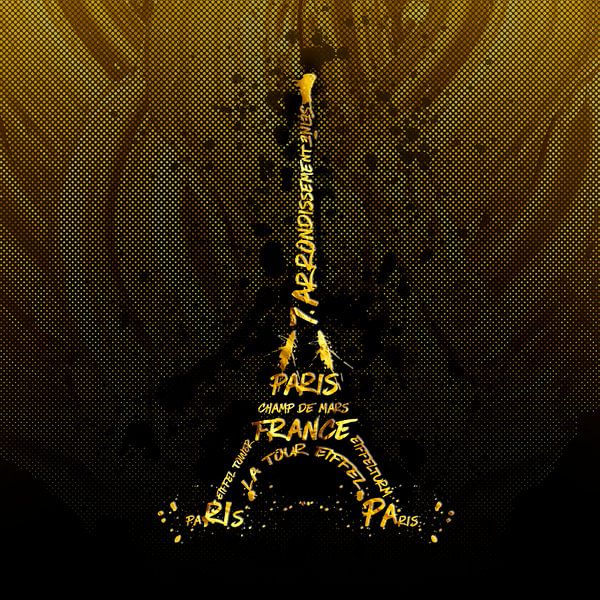 Digital Art Eiffeltoren | gouden vlammen van Melanie Viola
