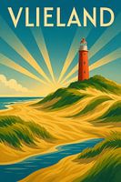 Vintage Vlieland Muurkunst - Nederlandse Kustlijn Print