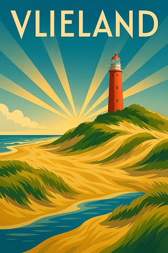 Vintage Vlieland Muurkunst - Nederlandse Kustlijn Print