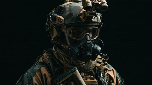 Speciale eenheid in uniform gasmasker