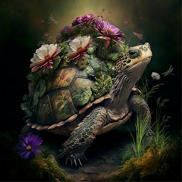 Schildpad met tuintje van Carla van Zomeren