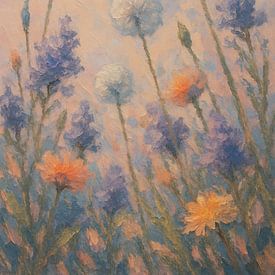 Dandelions with apricot sky by Claudia Gründler
