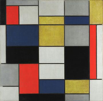 Grote compositie A met zwart, rood, grijs, geel en blauw, Piet Mondriaan