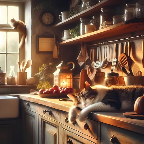 The cat in the kitchen by Tatjana Korneeva