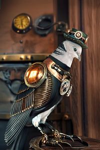 Steampunk-Taube: Frieden und Technologie in einer futuristischen Umgebung