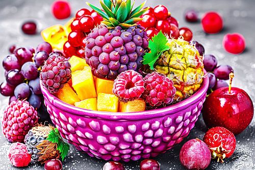 Levendige Fruitcompositie in Kleurrijke Schikking