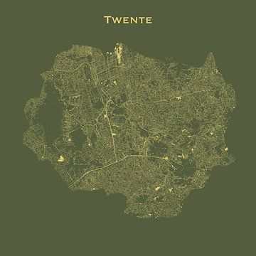 Water chart of Twente in Green and Gold by Maps Are Art
