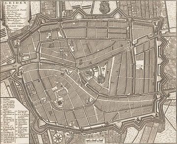 An old map of Leiden. Historical map of Leiden, Old Leiden by Nederlands Erfgoed