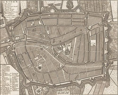 Een oude kaart van Leiden. Historische kaart van Leiden, Oud Leiden van Nederlands Erfgoed