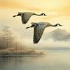 Flying geese and mountains in Japandi-style by True Nature Art
