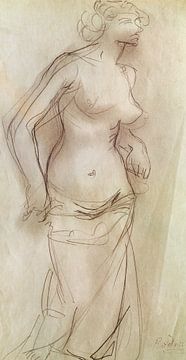 Auguste Rodin,Nude Pencil on Paper Drawing