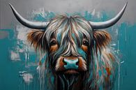 Abstract Turquoise Scottish Highlander in Oil Painting by Art & Soul Creations thumbnail