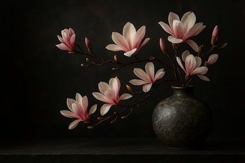 Magnolia bloesem in donkere vaas