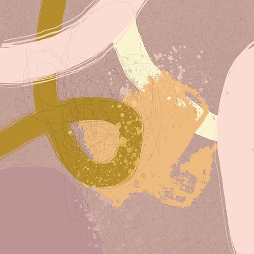 Abstracte geometrie in pastelkleuren. Organische vormen in roze, mosterdgeel, oranje