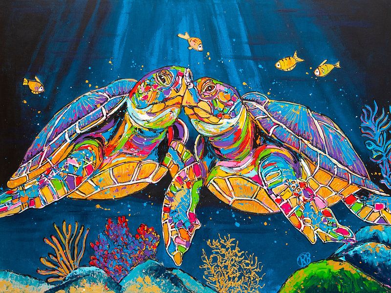 Underwater Romance: Turtles at the Coral by Happy Paintings / Renata Rolefes
