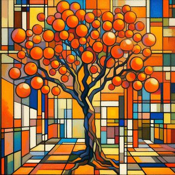 Sinaasappelboompje  geïnspireerd door Mondriaan.  (2) van Ineke de Rijk