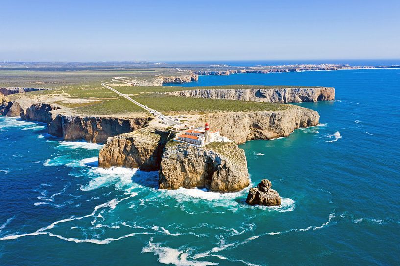 Aerial view of lighthouse Cabo Vicente in Sagres Portugal by Eye on You