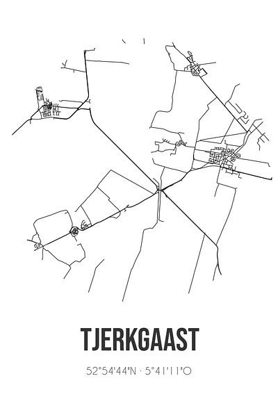 Tjerkgaast (Fryslan) | Landkaart | Zwart-wit van Stad & Wand