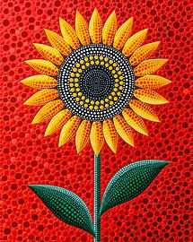 Tournesol peint à la technique du pointillé lumineux