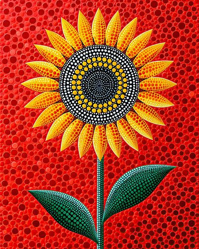 Tournesol peint à la technique du pointillé lumineux