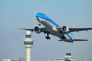 Boeing 777 of KLM taking off from Schiphol Amsterdam Airport