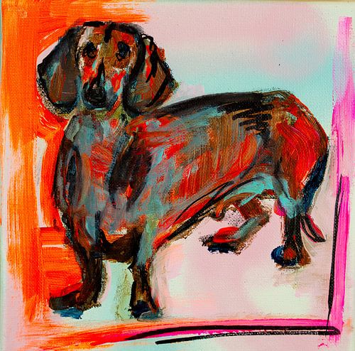 Teckel, figuur 02 van Schilderijen Liesbeth Serlie