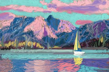 Sailboat with pink clouds by Art & Soul Creations