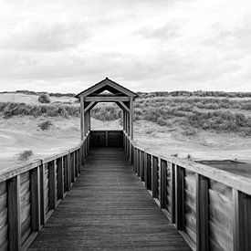 Brücke mit schönen Dünen. Schwarz-Weiß-Fotografie von Frank van Hulst