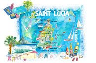St. Lucia Westindien Illustrierte Karte mit touristischen Highlights d von Markus Bleichner Miniaturansicht