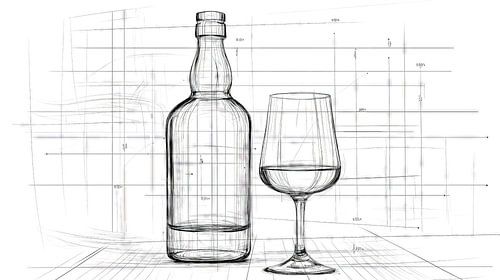 Wijnfles en glas op een technisch rooster