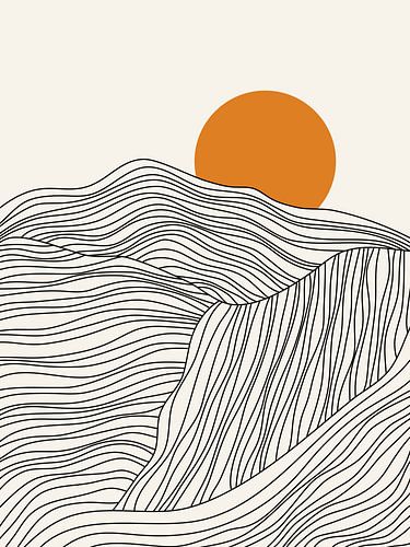 Berge in Linien mit untergehender Sonne