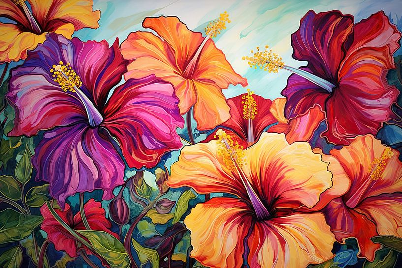 Hibiscus van Abstract Schilderij