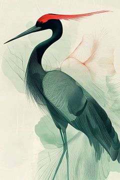 Verfijnde Sereniteit Kraanvogel in Abstracte Harmonie van Eva Lee