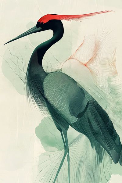 Refined Serenity Crane in Abstract Harmony by Eva Lee