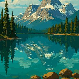 Canada Lake Mountains Trees Landcape by Vicky Hanggara