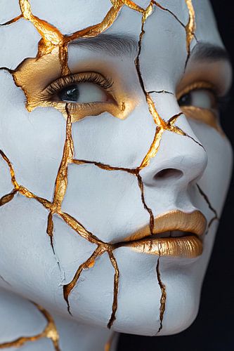 Gezicht met gouden scheuren