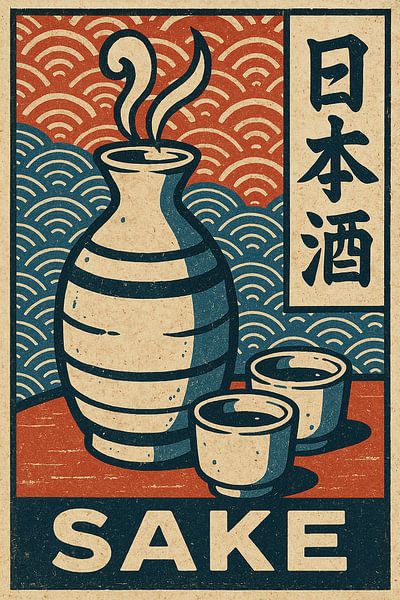 Sake Muurprint - Retro Japanse Dranken Keuken Poster van Travel Shop