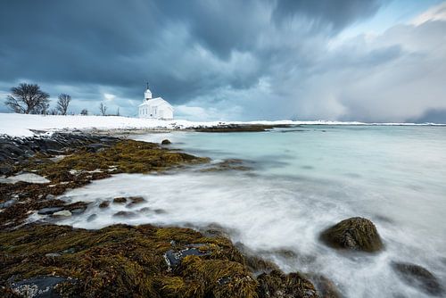 Gimsoy Church in a  Winter Storm - Wonderful Lofoten