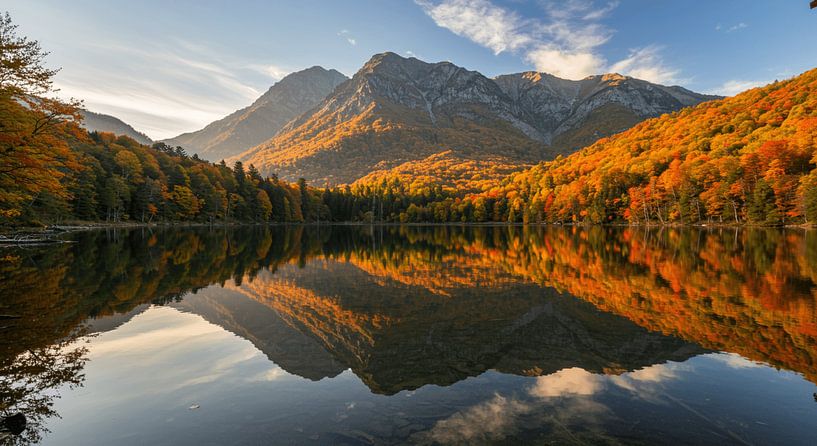 Herfstmagie op een bergmeer - een weerspiegeling van de natuur van ButterflyPix