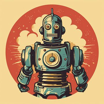 Vintage robot science fiction poster style by Art Bizarre