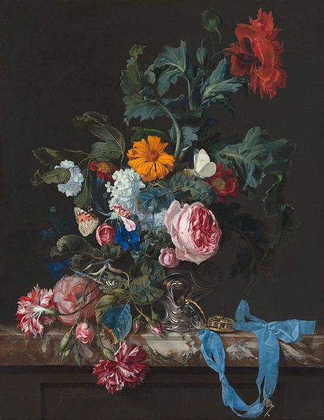 Blumenstillleben mit Uhr, Willem van Aelst von Meesterlijcke Meesters