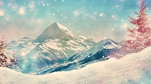 Besneeuwde bergtoppen in een winterlandschap