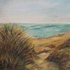 Dunes, plage et mer aux Pays-Bas (crayon pastel dessiné à la main) sur Ineke de Rijk