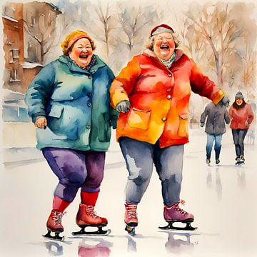 2 gezellige dames aan het schaatsen van De gezellige Dames
